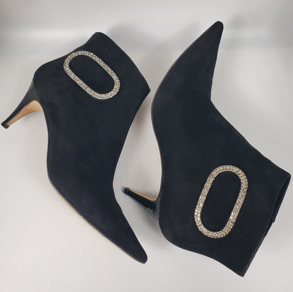 Rene Caovilla Black Suede Bootie Ankle Boot w/ Rhinestone details EU 39 US 8.5